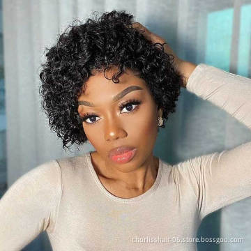 Wholesale Cheap Colored Short Curly Ombre Ready To Ship Natural Perruque Pixie Cut Lace Frontal Wigs 100% Virgin Human Hair Wigs